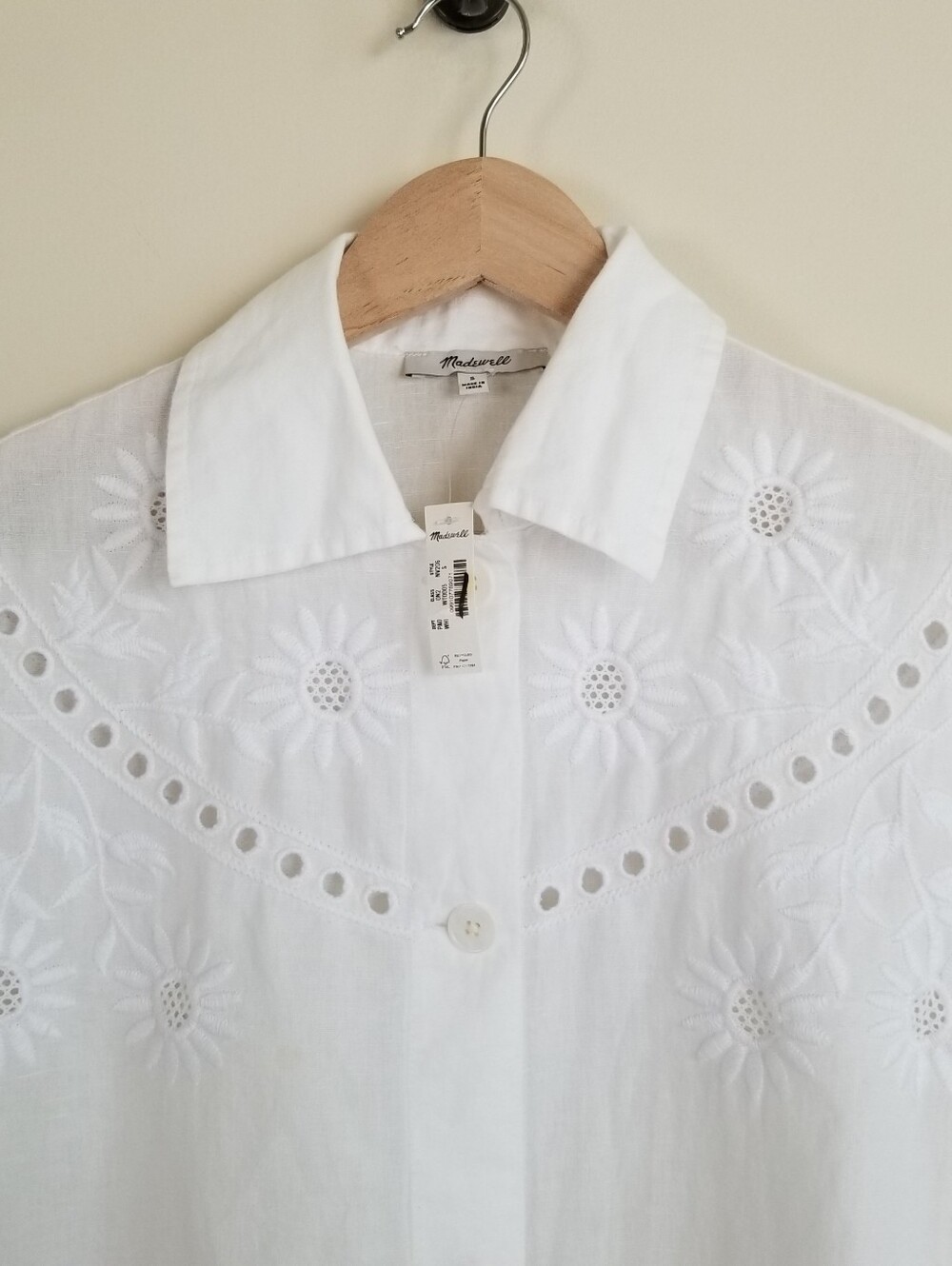 Madewell Embroidered Lace Linen Blend Button Up Top Size Small NWT - Picture 4 of 9